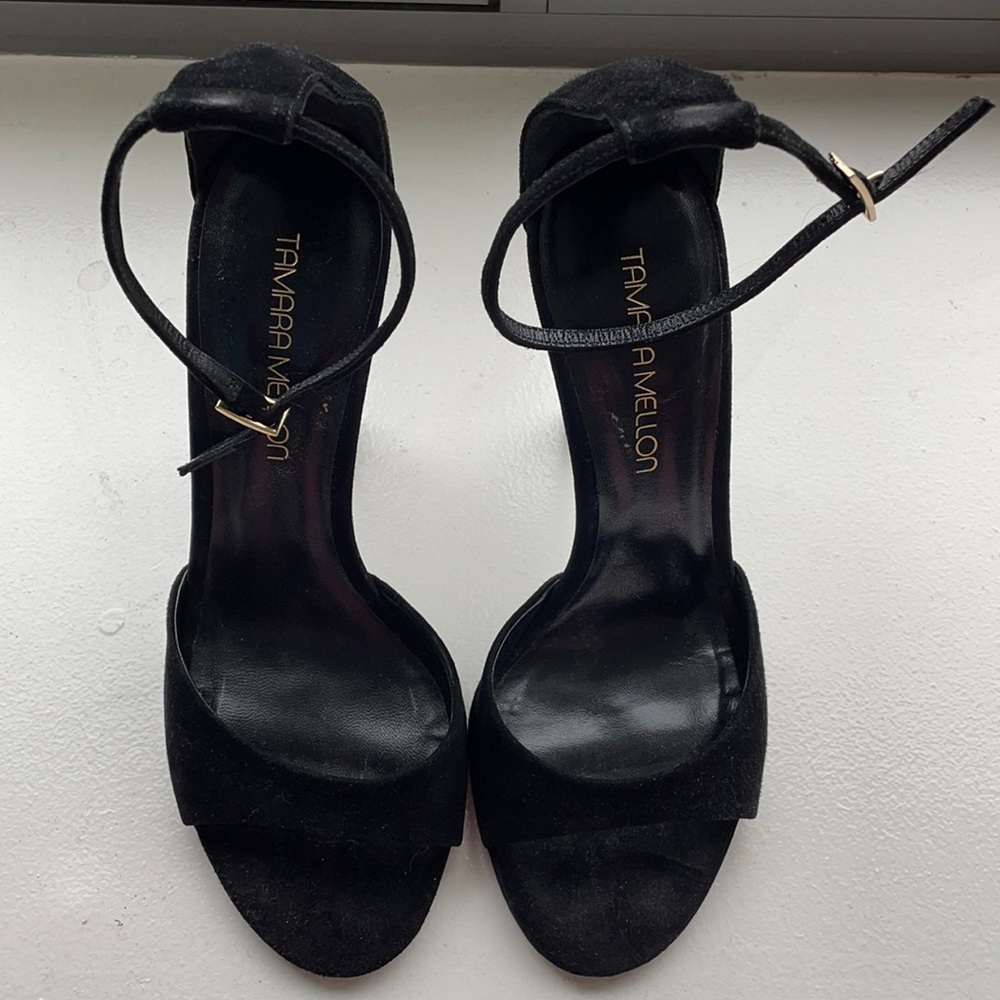 Tamera Mellon Black Suede Heel Sandal sz 37